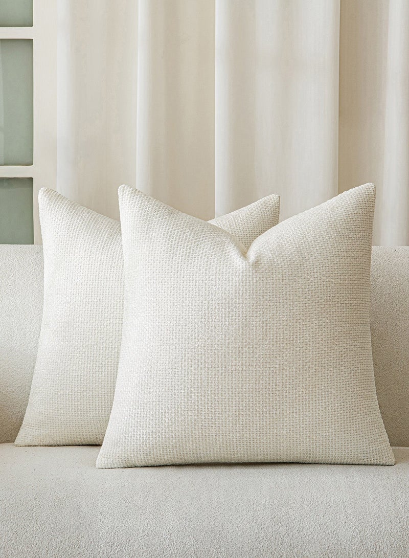 a moment Off White Chenille Cushion Cover Throw Pillow Covers 45x45 CM Pack of 2 Modern Decorative Pillowcase Farmhouse Cross Pillows - Image 1